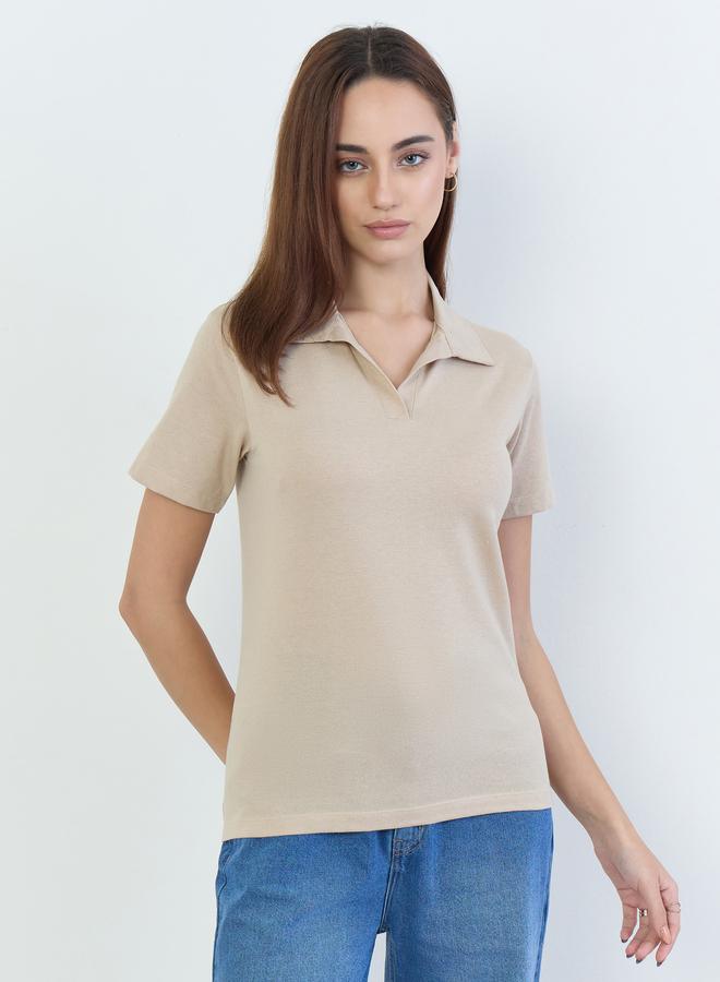 Styli Beige Cotton Polo T-Shirt - Image 1