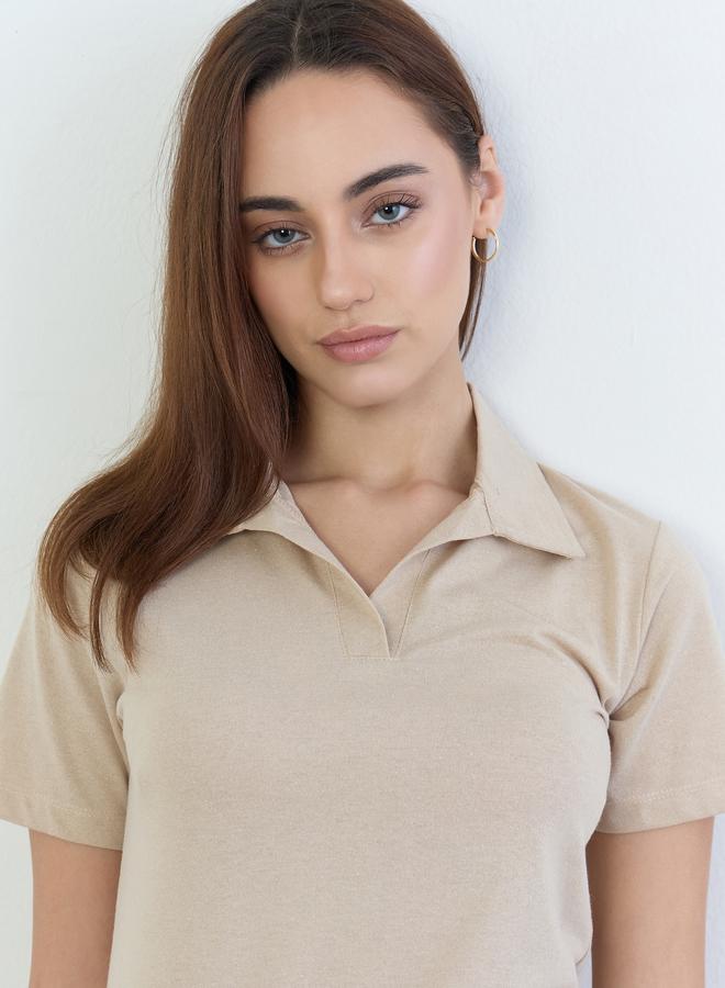 Styli Beige Cotton Polo T-Shirt - Image 4