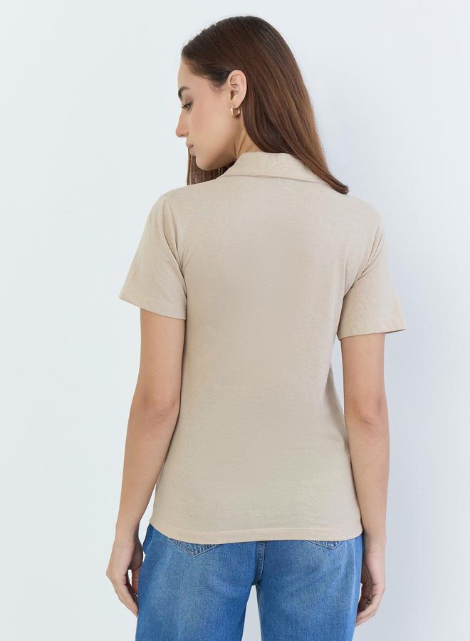Styli Beige Cotton Polo T-Shirt - Image 5