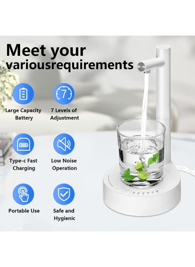 Desktop Water Dispenser for 5 Gallon Bottle & Universal Bottles, Electric Water Quantitative Pump Portable USB Charging Automatic Drinking Water Jug Bottle Dispenser (White) - Image 4