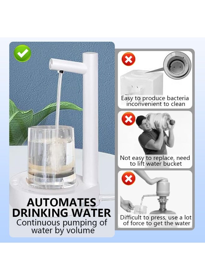 Desktop Water Dispenser for 5 Gallon Bottle & Universal Bottles, Electric Water Quantitative Pump Portable USB Charging Automatic Drinking Water Jug Bottle Dispenser (White) - Image 3