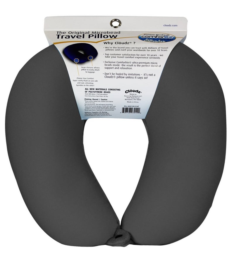 Cloudz Dual Comfort Microbead Airplane Travel Neck Pillow. Super Soft Cozy Plush Fabric on One Side, Cool Relaxing Spandex on the Other! Customize your Comfort and Support at Home or On the Go!-Black - Image 2