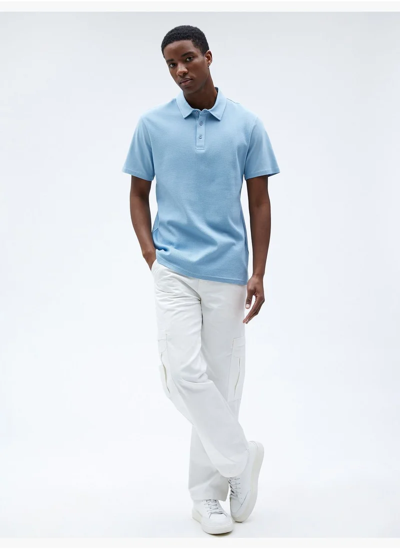 كوتون Polo Neck T-Shirt Tissued Buttoned Slim Fit Short Sleeve