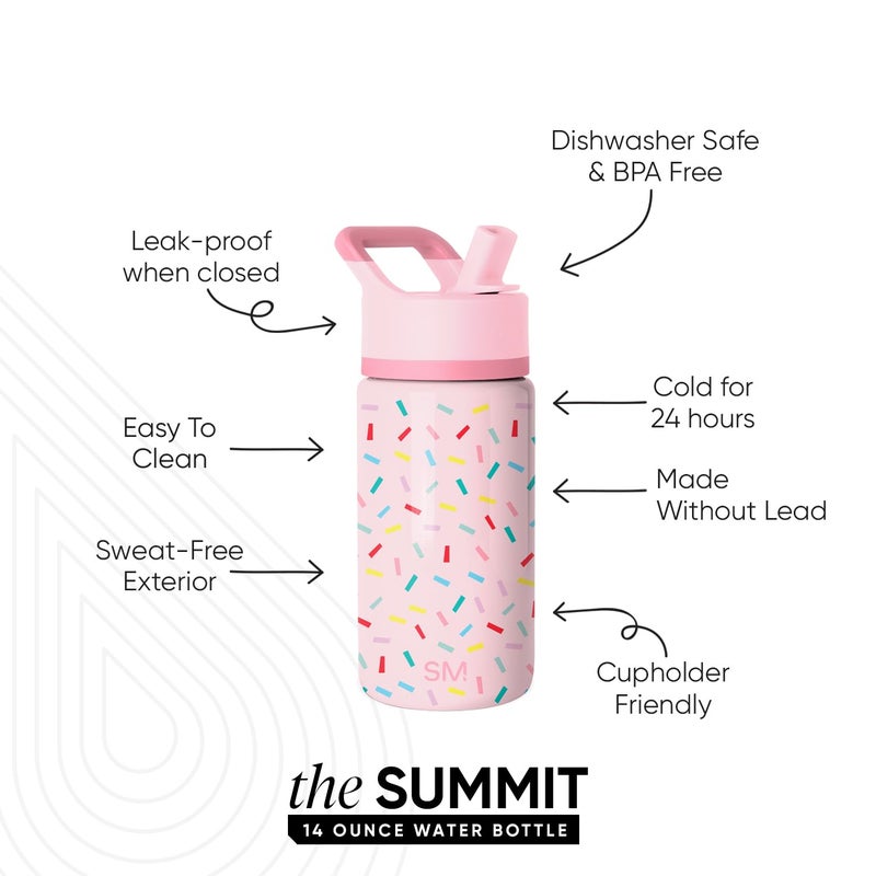Simple Modern Kids Summit Water Bottle with Straw Lid | 14oz Stainless Steel Cup Insulated Tumbler for Toddlers, School | Confetti - Image 2