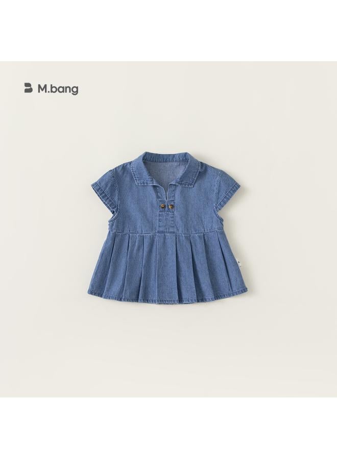 Babycity Children's Denim Shirt Korean Style Girl's Doll Shirt Summer Short Sleeve Top Fashionable Xy240
