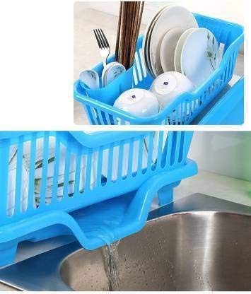 Maruti_Nandan_Enterprise 3 in 1 Large Durable Plastic Kitchen Sink Dish Rack Drainer Drying Rack Washing Basket with Tray for Kitchen Dish Rack Organizers Utensils Tools Cutlery Multicolor  - Image 5
