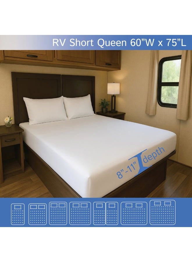 Four Seasons Essentials RV Short Queen Mattress Protector 60" W x 75”L (8” to 11” Depth) - Waterproof Zippered Encasement Premium Quality Hypoallergenic Bed Cover Protects Against Dust - Image 2