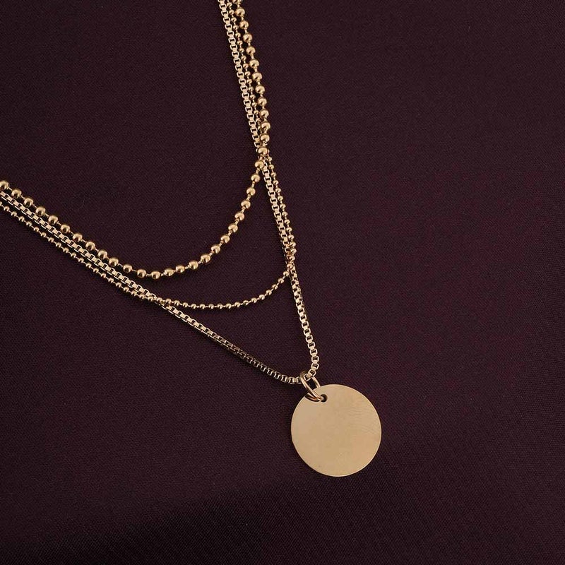 PALMONAS 18k Gold Tone Plated Round Belle Three Layer Necklace
 for Women - Image 2