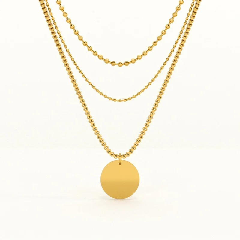 PALMONAS 18k Gold Tone Plated Round Belle Three Layer Necklace
 for Women