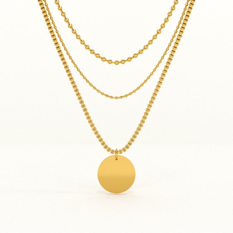 PALMONAS 18k Gold Tone Plated Round Belle Three Layer Necklace
 for Women - Image 1