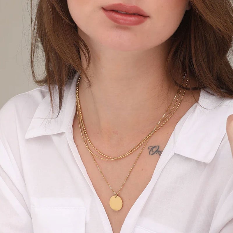 PALMONAS 18k Gold Tone Plated Round Belle Three Layer Necklace
 for Women - Image 4
