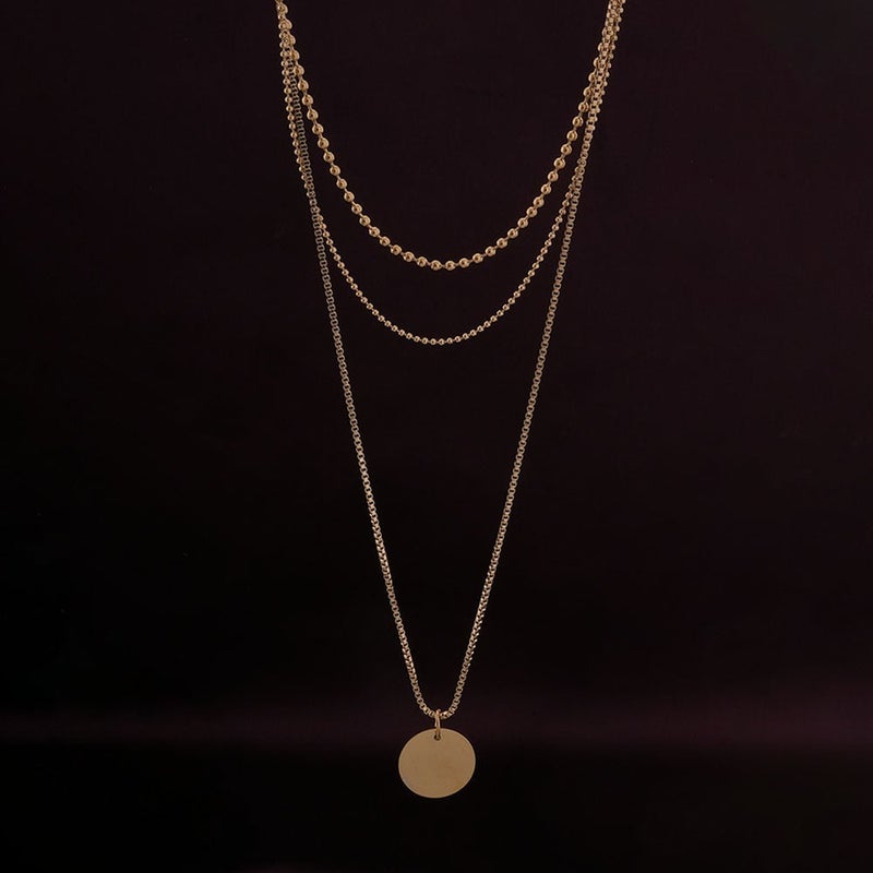 PALMONAS 18k Gold Tone Plated Round Belle Three Layer Necklace
 for Women - Image 3