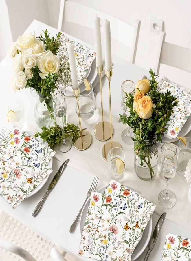 Quera 50 Pcs Floral Paper Napkins Vintage Flower Butterfly Disposable Cocktail Napkins Spring Party Napkins for Wedding Baby Shower Bridal Shower Birthday Decorations，6.5"*6.5" - Image 5