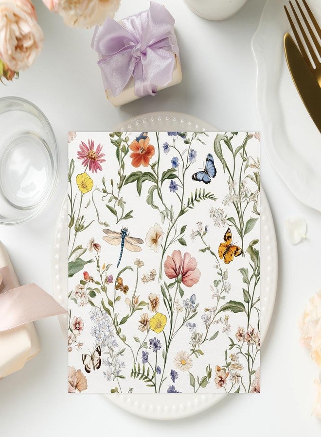 Quera 50 Pcs Floral Paper Napkins Vintage Flower Butterfly Disposable Cocktail Napkins Spring Party Napkins for Wedding Baby Shower Bridal Shower Birthday Decorations，6.5"*6.5" - Image 4