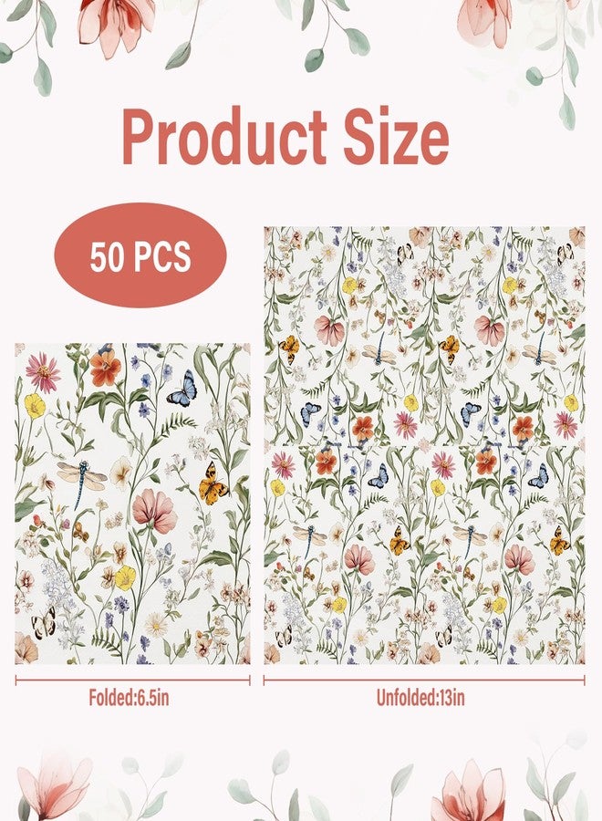 Quera 50 Pcs Floral Paper Napkins Vintage Flower Butterfly Disposable Cocktail Napkins Spring Party Napkins for Wedding Baby Shower Bridal Shower Birthday Decorations，6.5"*6.5" - Image 2