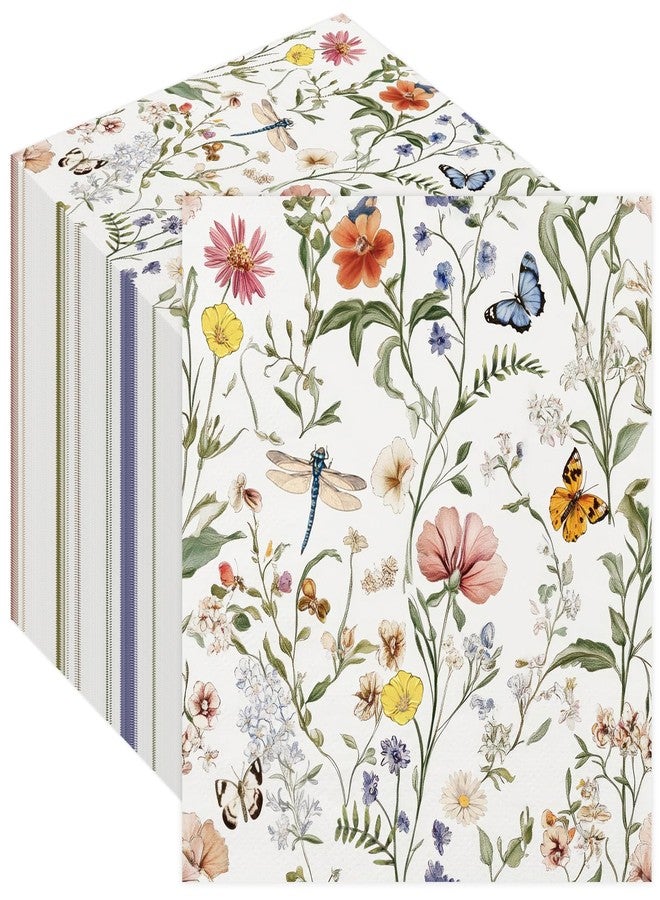 Quera 50 Pcs Floral Paper Napkins Vintage Flower Butterfly Disposable Cocktail Napkins Spring Party Napkins for Wedding Baby Shower Bridal Shower Birthday Decorations，6.5"*6.5" - Image 1