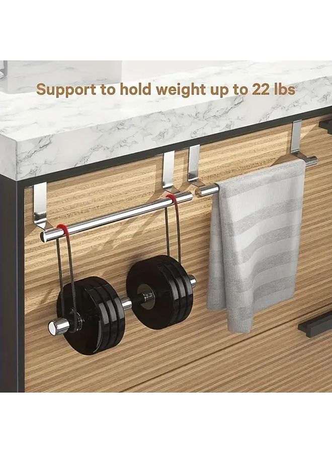 2pcs Stainless Steel Over The Door Towel Bar Set Silvery Wall Mounted Kitchen Bathroom Rack - Image 3