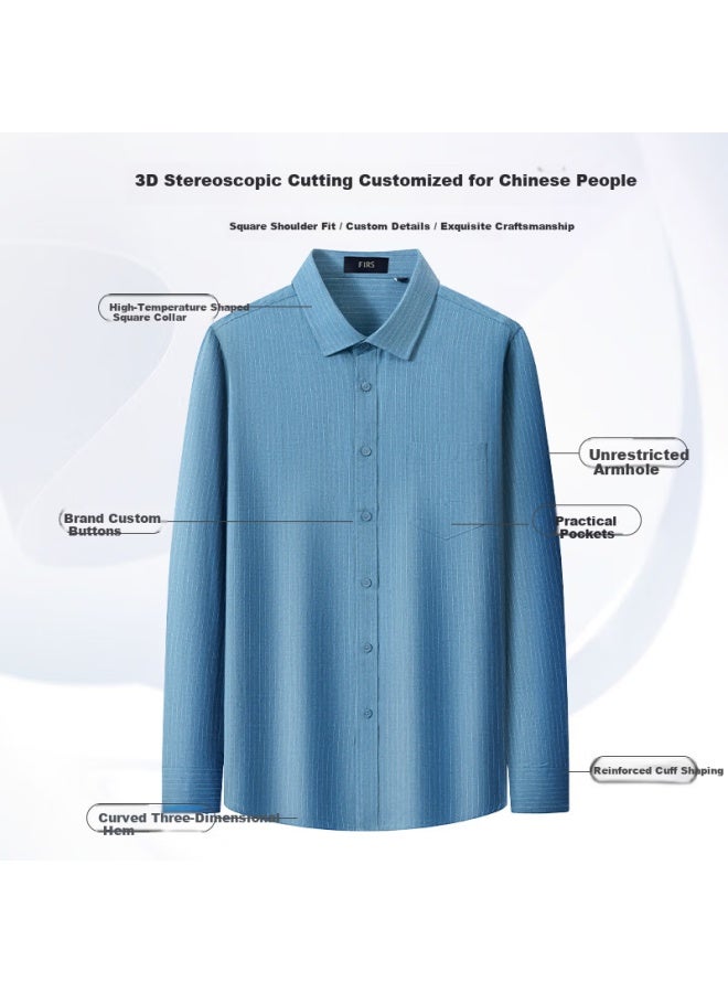 Firs Double-sided Brushed Cotton Men's Long Sleeve Shirt Casual Business Easy-care Light Blue Fine Stripes Size 43