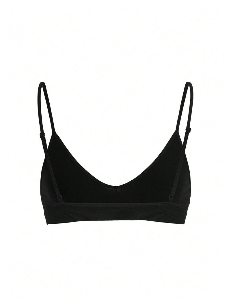 SweatyRocks Women's Triangle Bralette Plunge Bra V Neck Wireless No Padded Soft Comfortable Everyday Sleep Bras Black Large - Image 3