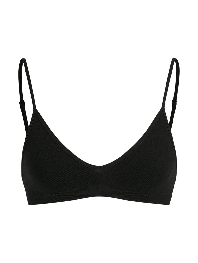 SweatyRocks Women's Triangle Bralette Plunge Bra V Neck Wireless No Padded Soft Comfortable Everyday Sleep Bras Black Large - Image 1