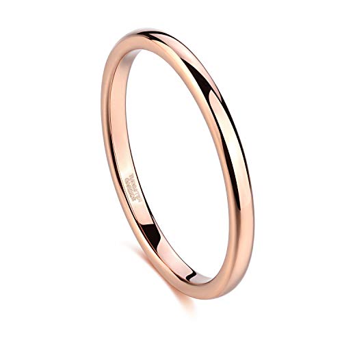 Greenpod 2mm Thin Tungsten Wedding Bands for Women Rose Gold Plated Domed Slim Engagement Promise Ring Comfort Fit Size 9 - Image 2