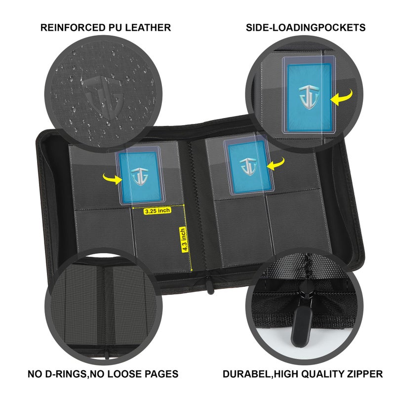 TCGUARD Toploader Binder,Holds 112 Toploaders, 4 Pocket Top Loader Binders for 3" x 4" Rigid Card Holders for Trading Cards or Sports Cards Binders (Black) - Image 3