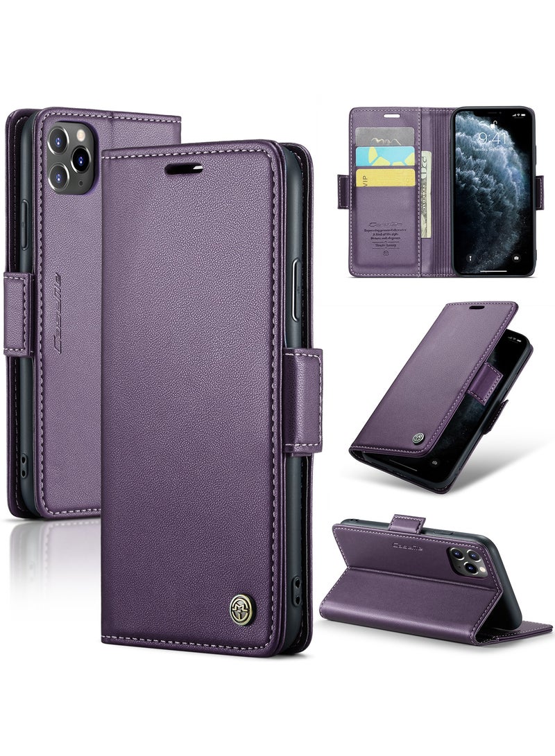 Phone Case Compatible for Apple iPhone 11 Pro, Protector Scratch Resistant Leather Kickstand Card Slots Money Pocket purple - Image 1