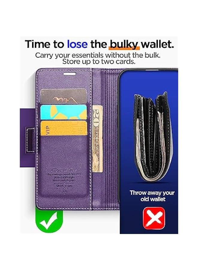 Phone Case Compatible for Apple iPhone 11 Pro, Protector Scratch Resistant Leather Kickstand Card Slots Money Pocket purple - Image 3