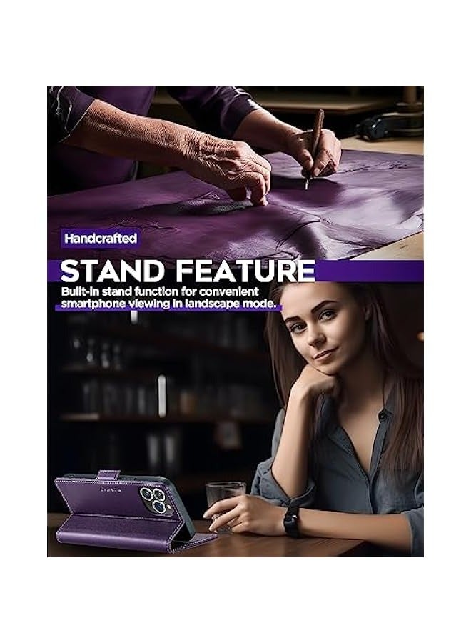 Phone Case Compatible for Apple iPhone 11 Pro, Protector Scratch Resistant Leather Kickstand Card Slots Money Pocket purple - Image 5