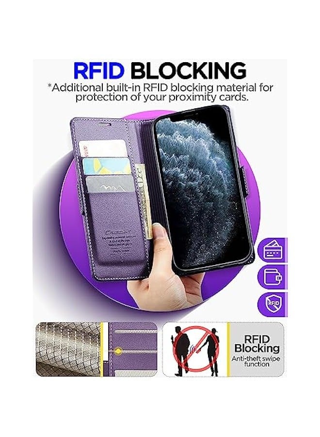Phone Case Compatible for Apple iPhone 11 Pro, Protector Scratch Resistant Leather Kickstand Card Slots Money Pocket purple - Image 4