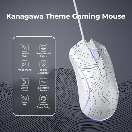 HITIME XVX G705 Wired Gaming Mouse, 12000 DPI RGB Gaming Mouse with 12 Backlit Modes & 7 Macro Buttons, PC Gaming Mice Support DIY Keybinding, Mouse Gamer Computer Mouse for Laptop PC Mac Windows,Topographic - Image 2