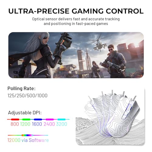 HITIME XVX G705 Wired Gaming Mouse, 12000 DPI RGB Gaming Mouse with 12 Backlit Modes & 7 Macro Buttons, PC Gaming Mice Support DIY Keybinding, Mouse Gamer Computer Mouse for Laptop PC Mac Windows,Topographic - Image 3
