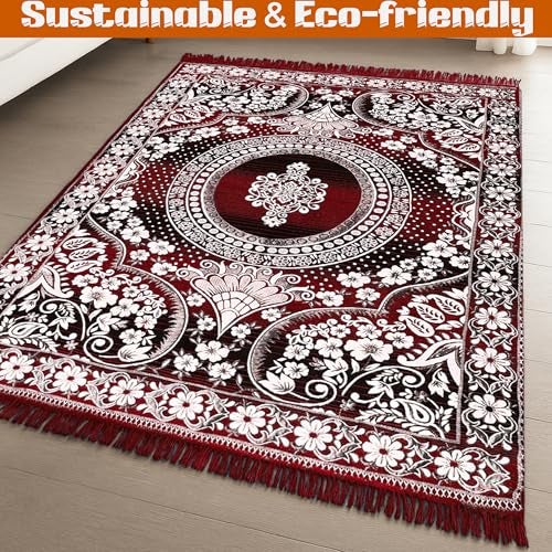 Pure Source India Premium Soft Cotton Floor Carpet (5 X 7 Feet) for Living Room, Pooja Room, Bedroom & Home Décor – Non-Slip, Washable & Modern (Red) - Image 2