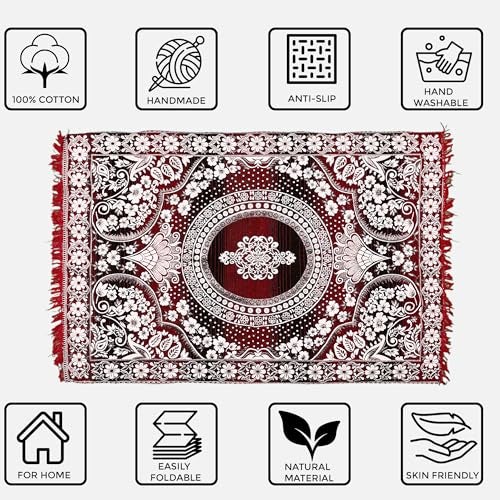 Pure Source India Premium Soft Cotton Floor Carpet (5 X 7 Feet) for Living Room, Pooja Room, Bedroom & Home Décor – Non-Slip, Washable & Modern (Red) - Image 5