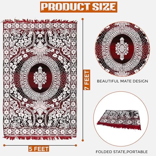 Pure Source India Premium Soft Cotton Floor Carpet (5 X 7 Feet) for Living Room, Pooja Room, Bedroom & Home Décor – Non-Slip, Washable & Modern (Red) - Image 3