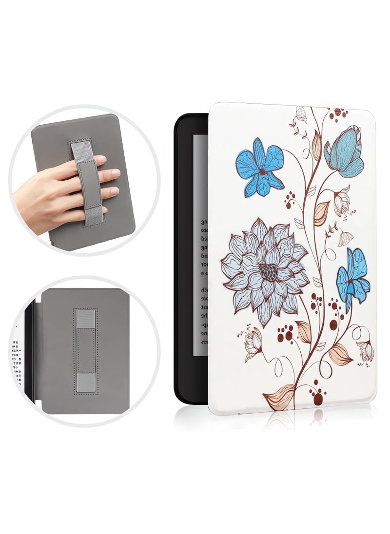 Excefore - Case for 6.8" Kindle Paperwhite 11th Generation 2021 Signature Edition PU Leather Cover with Hand Strap 2023 Release, Magical Flowers - Image 1