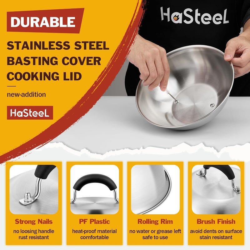 HaSteeL غطاء دائري من الفولاذ المقاوم للصدأ بقطر 9.7 بوصة، مجموعة أغطية لرش الطعام، مناسب للاستخدام داخليًا وخارجيًا على أرضيات الطهي المسطحة، لطهي الطعام بالشواء أو الباربيكيو، آمن للاستخدام في غسالة الأطباق، 2 قطعة. - Image 3