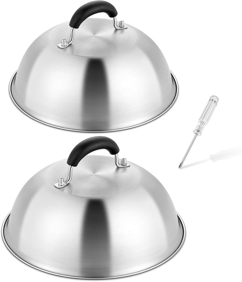 HaSteeL غطاء دائري من الفولاذ المقاوم للصدأ بقطر 9.7 بوصة، مجموعة أغطية لرش الطعام، مناسب للاستخدام داخليًا وخارجيًا على أرضيات الطهي المسطحة، لطهي الطعام بالشواء أو الباربيكيو، آمن للاستخدام في غسالة الأطباق، 2 قطعة. - Image 1