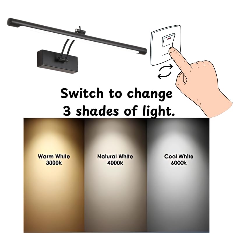 TENET Modern Mirror Lights 11 Inch 10W LED Wall Lamp Warm Natural and Cool White Stainless Steel Mirror Lighting Bathroom Light Bedroom Vanity Lamp Picture Focus Light Spot Lighting Black Finish - Image 5