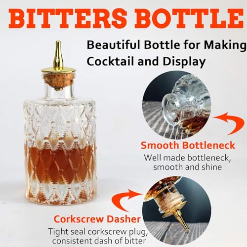 LINALL Bitters Bottle Set - Glass Vintage Bottle, Decorative Bottles with Dash Top, Dasher Bottles for Making Cocktail Great For Bartender Home Bar (3 pack) - Image 3