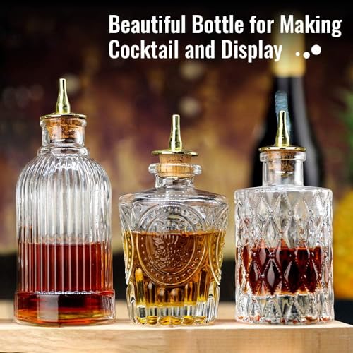 LINALL Bitters Bottle Set - Glass Vintage Bottle, Decorative Bottles with Dash Top, Dasher Bottles for Making Cocktail Great For Bartender Home Bar (3 pack) - Image 5