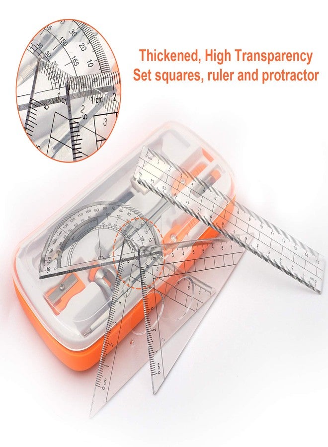 Akuoly Geometry Compass Set 2 Drafting Compasses with Maths Protractor Set Squares Ruler and More for Students Starters Homework etc. Orange - Image 5