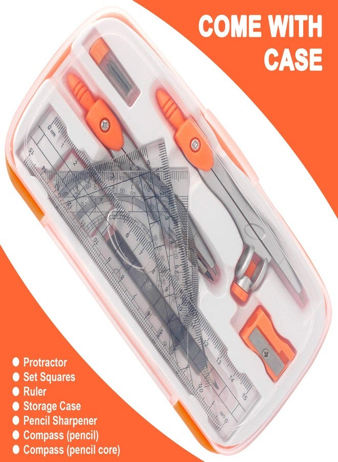 Akuoly Geometry Compass Set 2 Drafting Compasses with Maths Protractor Set Squares Ruler and More for Students Starters Homework etc. Orange - Image 2