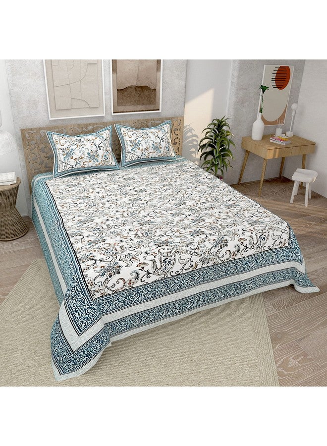 EasyGoods® 240 TC Pure Cotton Bedsheet for Double Bed, King & Queen Size Bed, Jaipur Rajasthani Design with 2 Pillow Covers, Extra Soft & Wrinkle Free, 90 x 103 inches, Sea Green (Monarch06) - Image 1