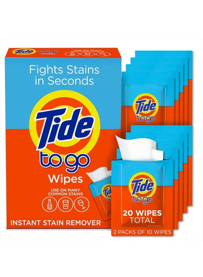 Tide Stain Remover for Clothes, Tide To Go Wipes, Instant Stain Remover for Clothes, Travel & Pocket Size, 10 Count (Pack of 2) - Image 1