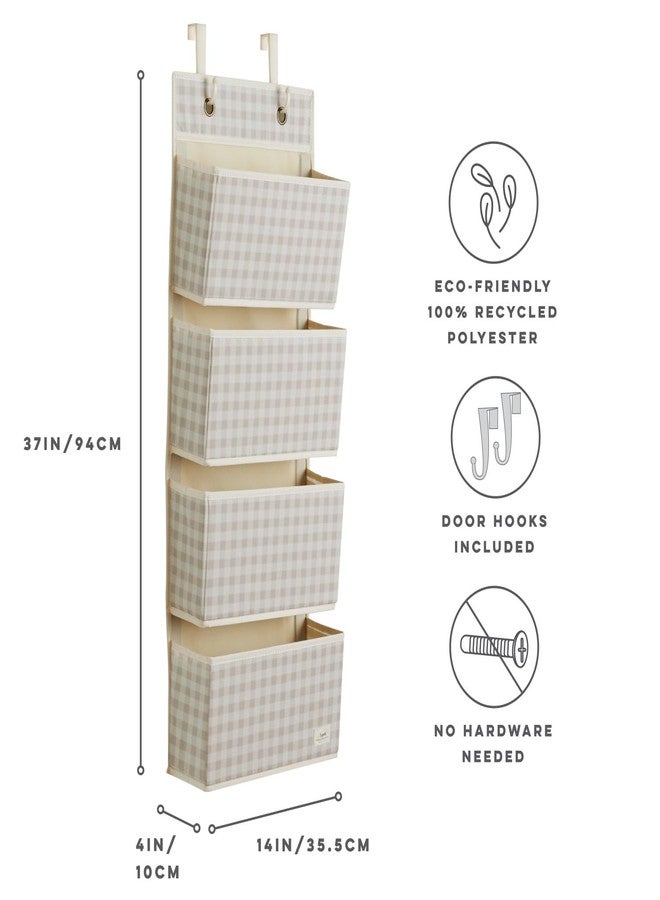 3 Sprouts Over the Door Organizer -Hanging Baby Organizers & Storage with 4 Large Pockets & 2 Hooks for Baby Clothes, Toy, Stuffed Animal -Newborn Essential for Nursery & Toddler Rooms - Gingham Beige - Image 2