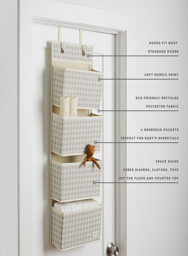 3 Sprouts Over the Door Organizer -Hanging Baby Organizers & Storage with 4 Large Pockets & 2 Hooks for Baby Clothes, Toy, Stuffed Animal -Newborn Essential for Nursery & Toddler Rooms - Gingham Beige - Image 3