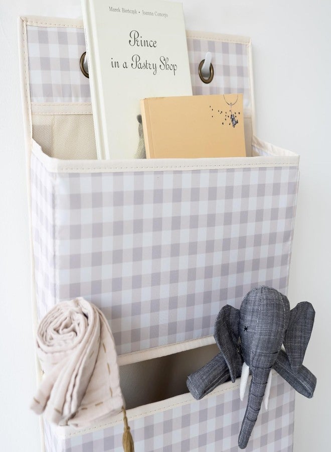 3 Sprouts Over the Door Organizer -Hanging Baby Organizers & Storage with 4 Large Pockets & 2 Hooks for Baby Clothes, Toy, Stuffed Animal -Newborn Essential for Nursery & Toddler Rooms - Gingham Beige - Image 5