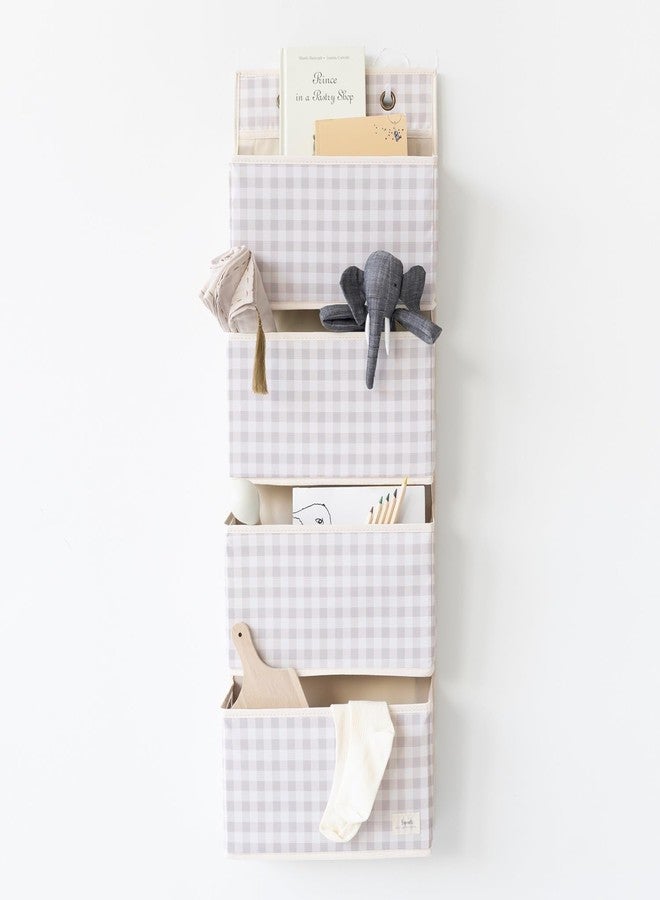3 Sprouts Over the Door Organizer -Hanging Baby Organizers & Storage with 4 Large Pockets & 2 Hooks for Baby Clothes, Toy, Stuffed Animal -Newborn Essential for Nursery & Toddler Rooms - Gingham Beige - Image 1