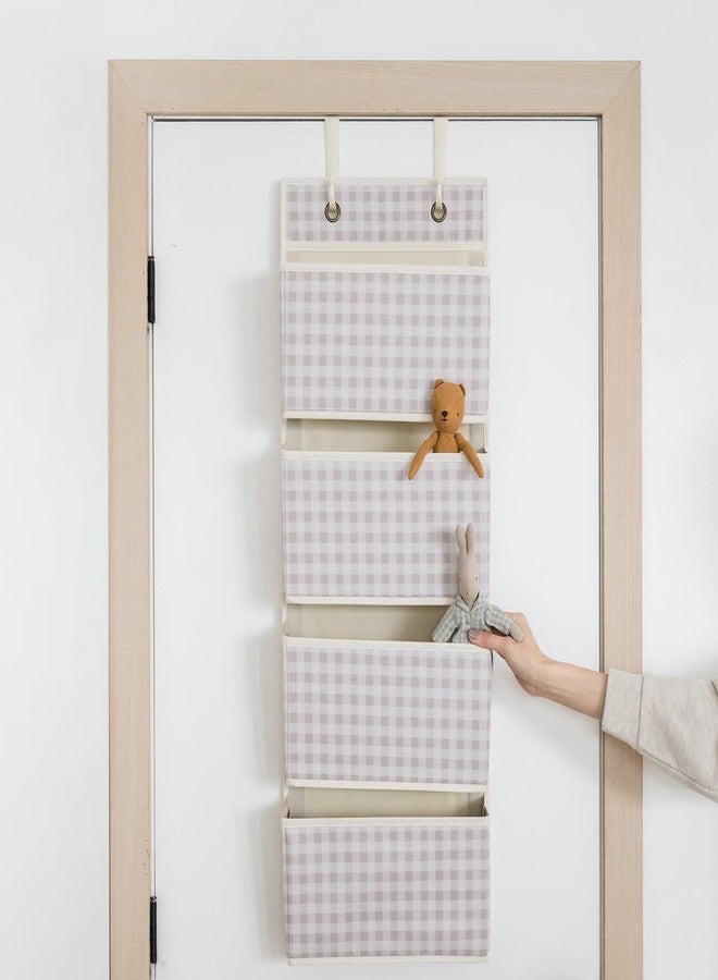 3 Sprouts Over the Door Organizer -Hanging Baby Organizers & Storage with 4 Large Pockets & 2 Hooks for Baby Clothes, Toy, Stuffed Animal -Newborn Essential for Nursery & Toddler Rooms - Gingham Beige - Image 4
